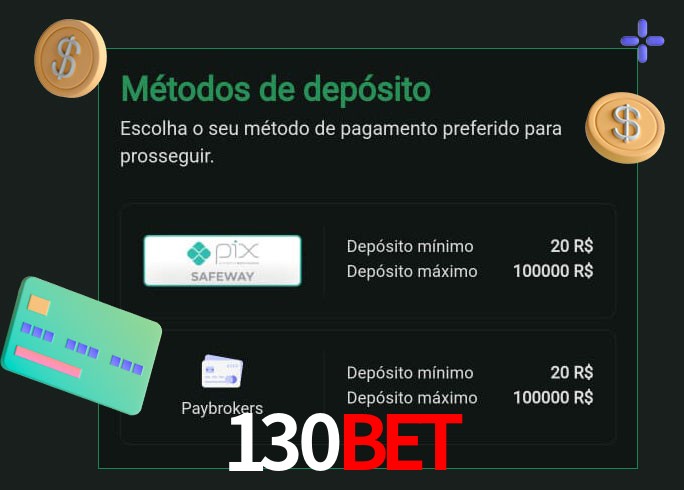 O cassino 130bet oferece uma grande variedade de métodos de pagamento